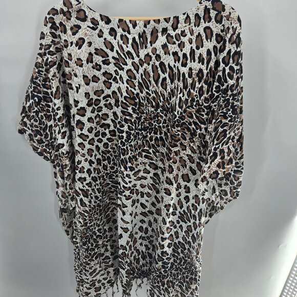 Style in Fashion Animal Print 100% Rayon Tassels Made in India Tunic Top 2x - Picture 2 of 11